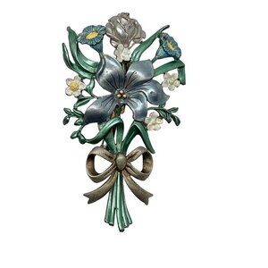 Vintage Tana Flower Bouquet Brooch 3.5" Fashion Floral Forget Me Not Rose